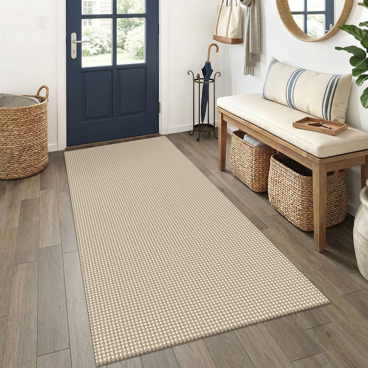 EARTHALL Woven Area Rug 3x5 Ft Washable Rugs for Entryway Braided Non Slip Rubber Backed Throw Rugs Door Mat Indoor Outdoor Entrance Cotton Carpet for Kitchen Foyer Front Door, Orange/Tan/Brown