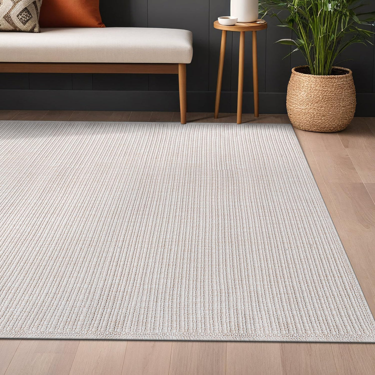 Beverly Rug Easy Jute Bordered Rug 10x14 Washable Large Indoor Outdoor Area Rugs for Living Dining Room Patio Office Stain Resistant Non Shedding Casual Indoor Outside Carpet 10 x 14 Off-White
