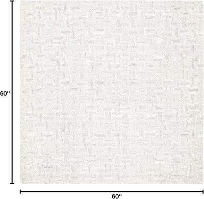 SAFAVIEH Micro-Loop Collection Area Rug - 5' Square, Light Grey & Ivory, Handmade Wool, Ideal for High Traffic Areas in Living Room, Bedroom (MLP537F)