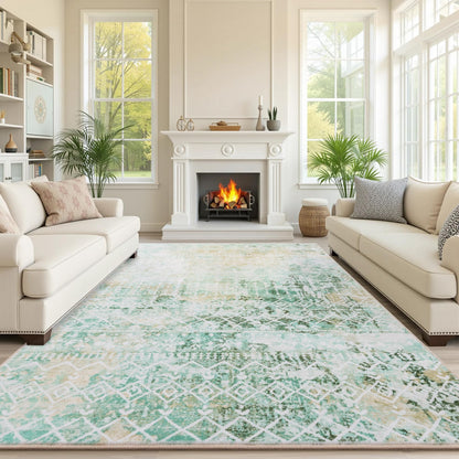 Carvapet Washable 3x5 Area Rug Orange Blue Vintage Floral Carpet