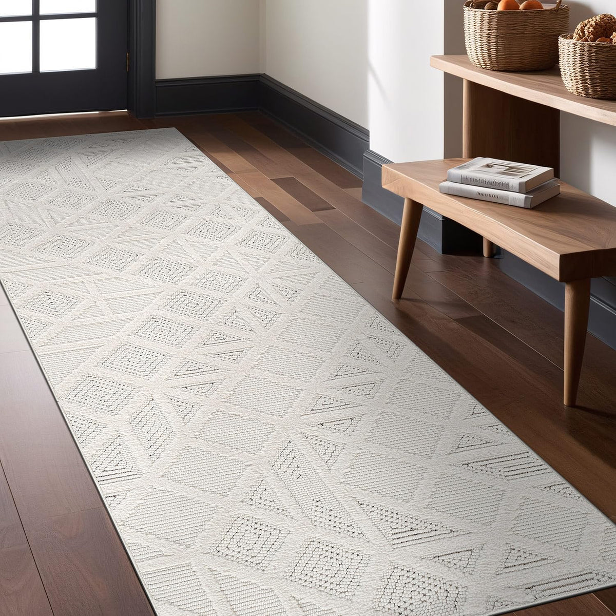 Luul Home Modern Micro Loop Indoor Area Rugs for Living Room Bedroom Kitchen Geometric Trellis White 8x10 Luxury Durable Low and High Pile Non-Shedding Stain Resistant Soft Area Carpet 8 x 10