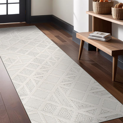 Luul Home Micro Loop Indoor Rug White 9x12 Boho Geometric Neutral Area Rugs for Living Room Soft Luxury Modern Low and High Pile Durable Stain Resistant Non-Shedding Indoor Area Carpet 9 x 12