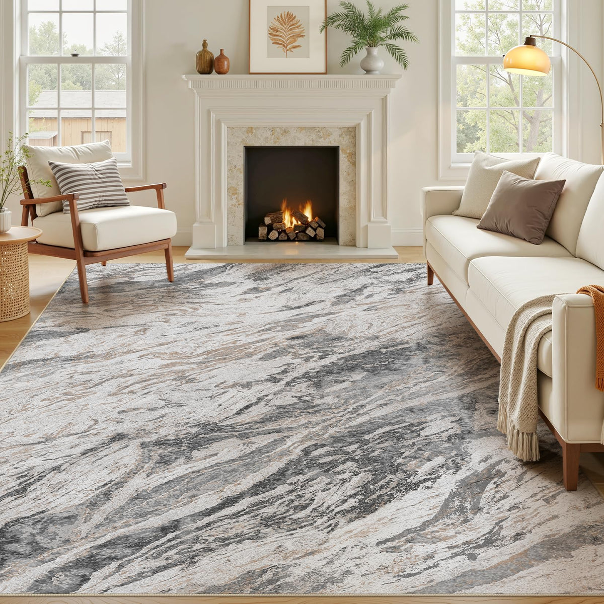 Area Rugs for Living Room: 9X12 Abstract Washable Rug Modern Neutral Large Soft Stain Resistant Non-Slip for Bedroom Dining Room Indoor Home Office Carpet - Blue Brown
