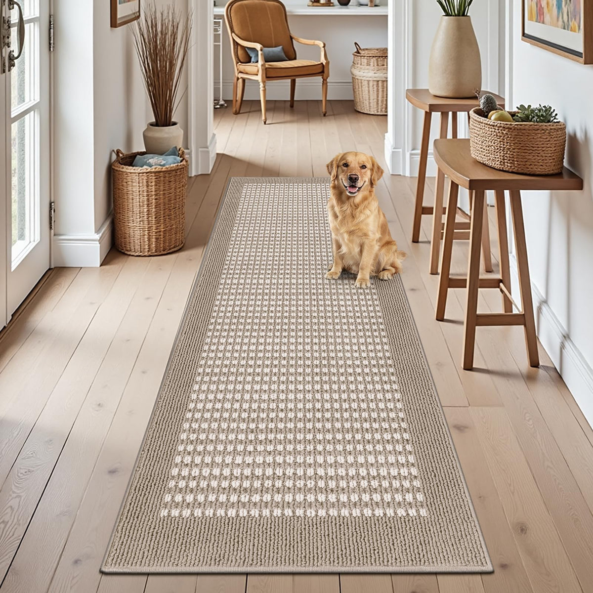 Ileading Laundry Room Runner Rug 2'x6' Non Slip Farmhouse Kitchen Floor Mats with Rubber Backing Machine Washable Beige Indoor Decor Carpet for Doormat Hallway Entryway Petmat Garage Balcony