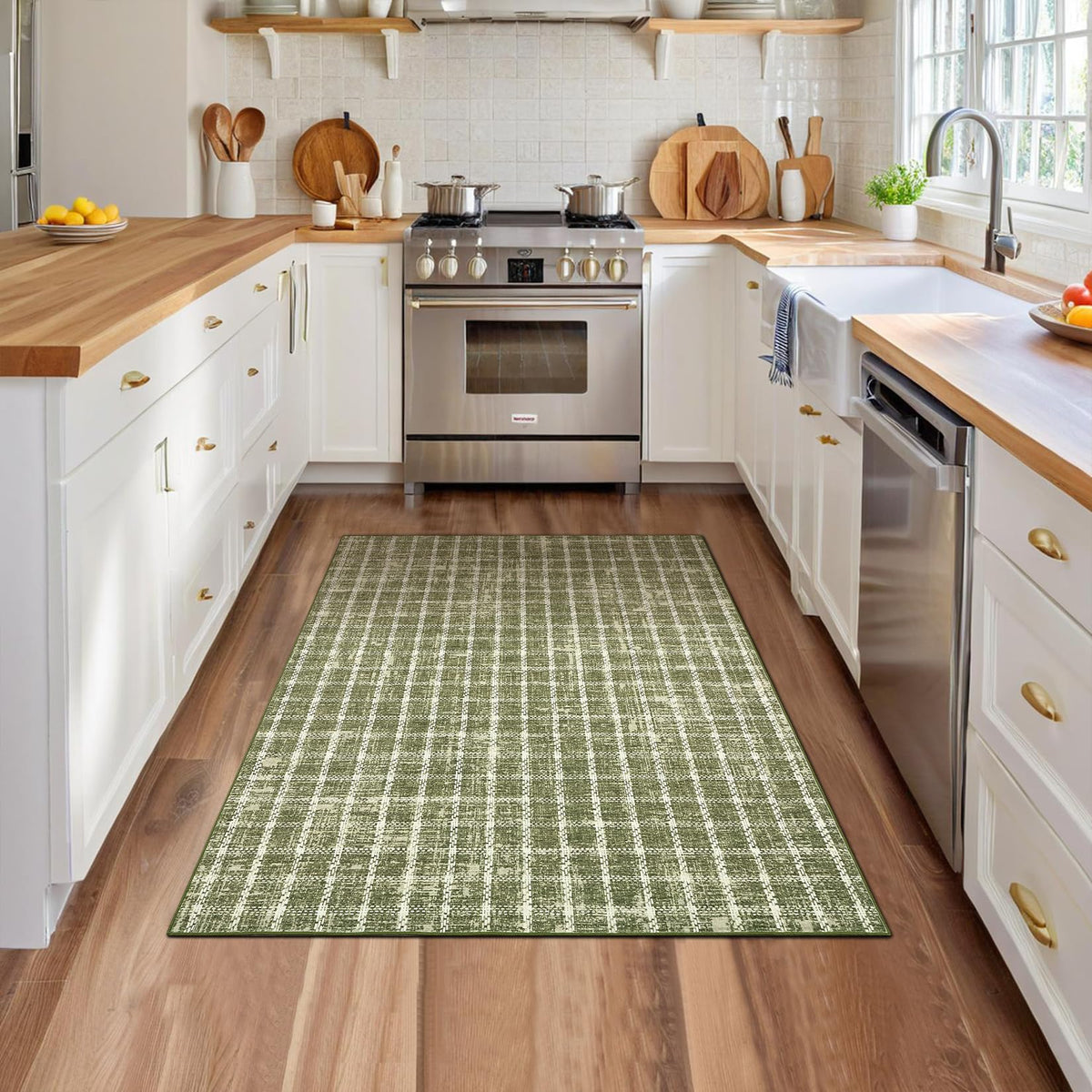ROYHOME 6x9 Area Rug for Living Room Washable Khaki Brown Checkered Rugs