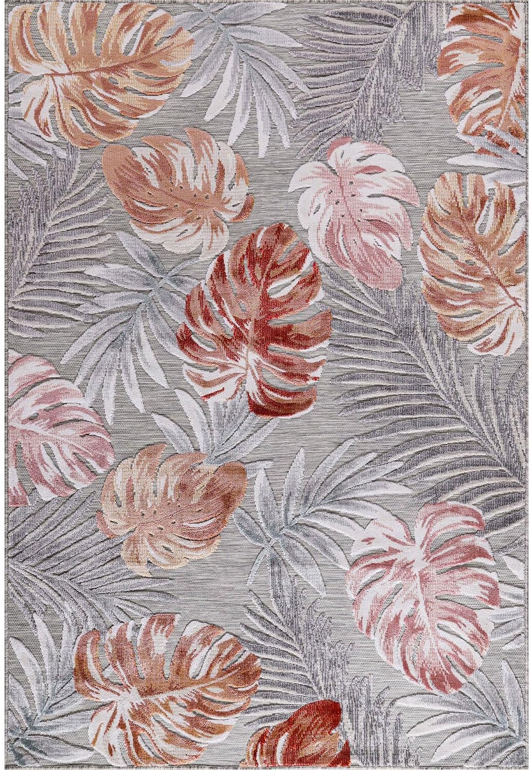 CAMILSON Indoor Outdoor Rug, Multi 5x7 Leaf Tropical Botanical Area Rugs for Indoor and Outdoor patios, Easy-Cleaning Non-Shedding Living Room, Garden and Kitchen Washable Outside Carpet (5 x 7)