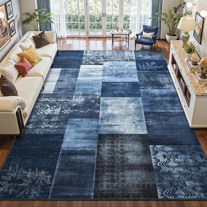 DweIke Washable Area Rugs 5x7 for Living Room, Modern Geometric Green Soft Patchwork Carpet, Non-Slip Stain Resistant Throw Rug for Bedroom Dining Room Office Home Decor
