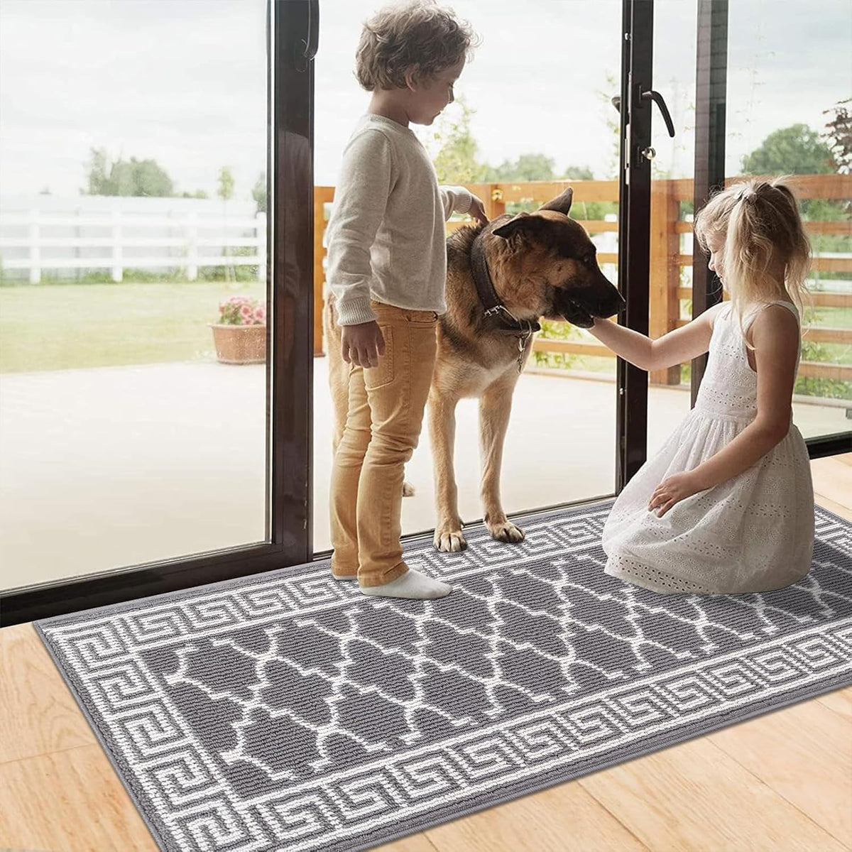 Pauwer Door Mat Indoor Entrance 20"x60", Absorbent Dirt Trapper Rugs, Grey