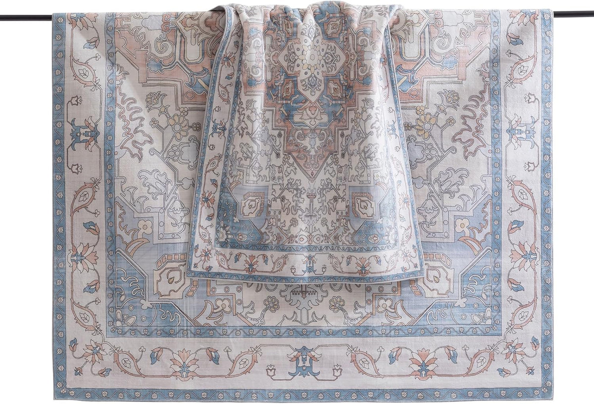 Carvapet Washable 3x5 Area Rug Orange Blue Vintage Floral Carpet