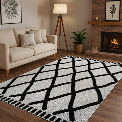CAMILSON Micro Loop Rug 9x12 Modern Luxury Geometric Arch Large Area Rugs Soft High and Low Pile Stain Resistant Easy-Cleaning Non-Shedding for Living Room Office Indoor Carpet (9 x 12 / White)
