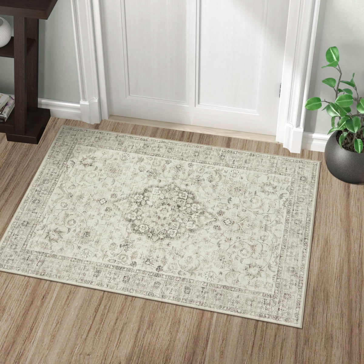 LIVEBOX Washable Area Rug 5x7 Rugs for Living Room Bedroom, Non-Slip Boho Neutral Carpet for Dining Room Office, Low-Pile Farmhouse Soft Carpets for Kids Nursery Room Playroom, Tan