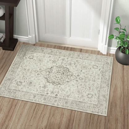 LIVEBOX Washable Area Rug 5x7 Rugs for Living Room Bedroom, Non-Slip Boho Neutral Carpet for Dining Room Office, Low-Pile Farmhouse Soft Carpets for Kids Nursery Room Playroom, Tan