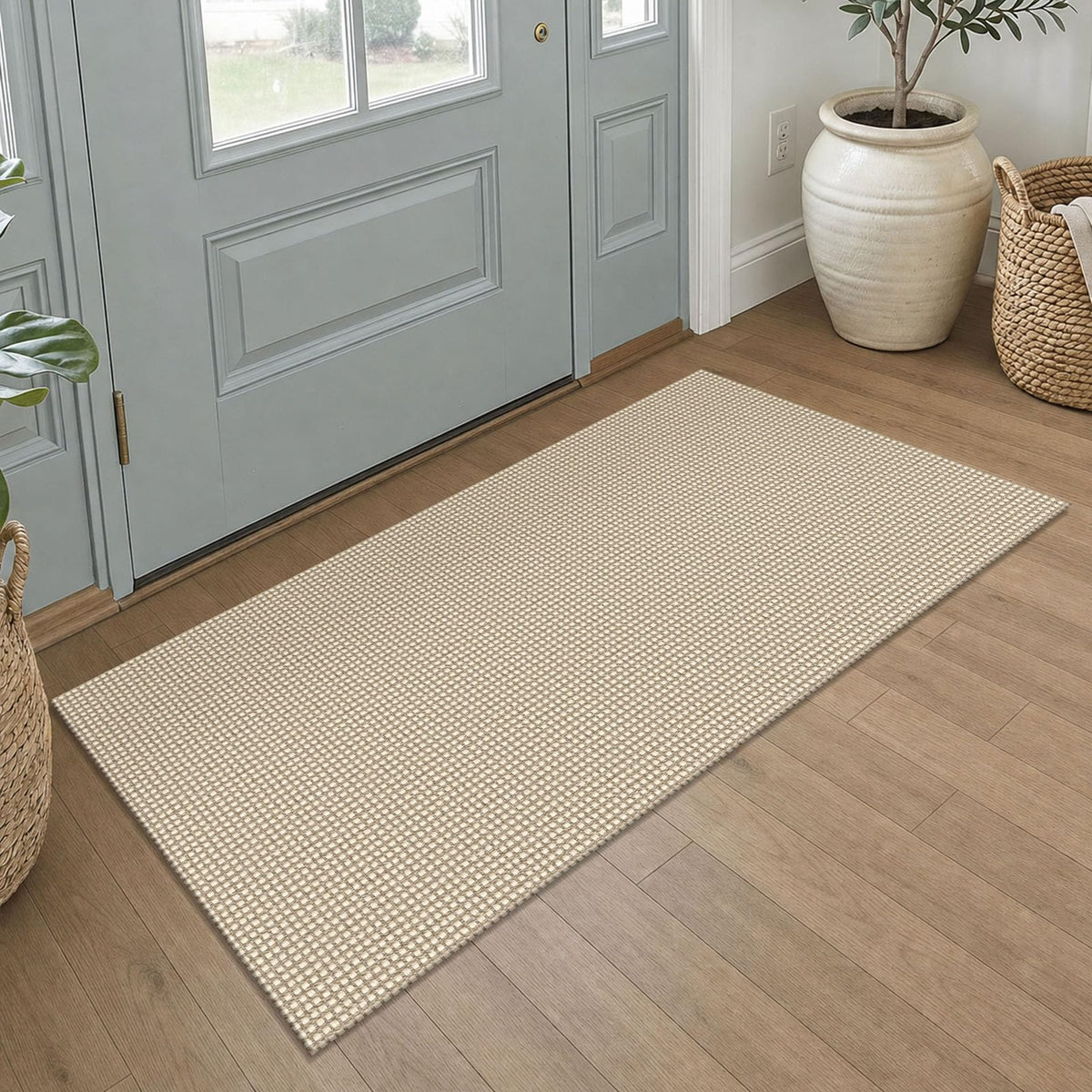 IOHOUZE Washable Area Rug 3x5 Non Slip Rubber Backed Woven Rugs for Entryway Rugs Indoor Outdoor Doormat Throw Rug Floor Carpet for Entrance Kitchen Front Door, Olive Green/Earthy Green