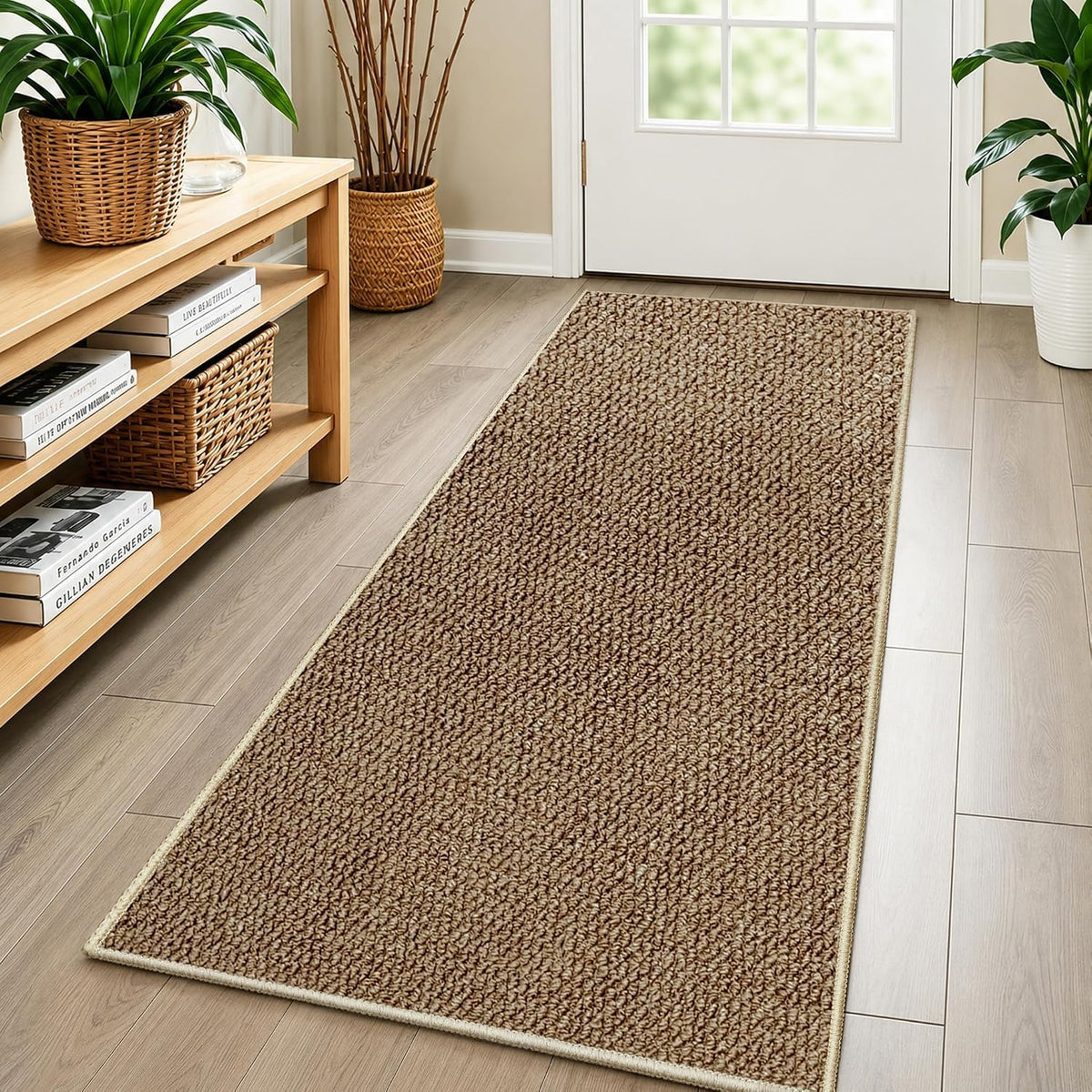 Faux Jute Area Rug 4'x6', Washable & Non-Slip, Grey & White