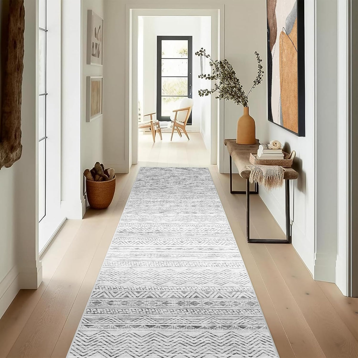 2'6"x8 Runner Rug Washable Moroccan: Non Slip Kitchen Long Floor Mat Gray