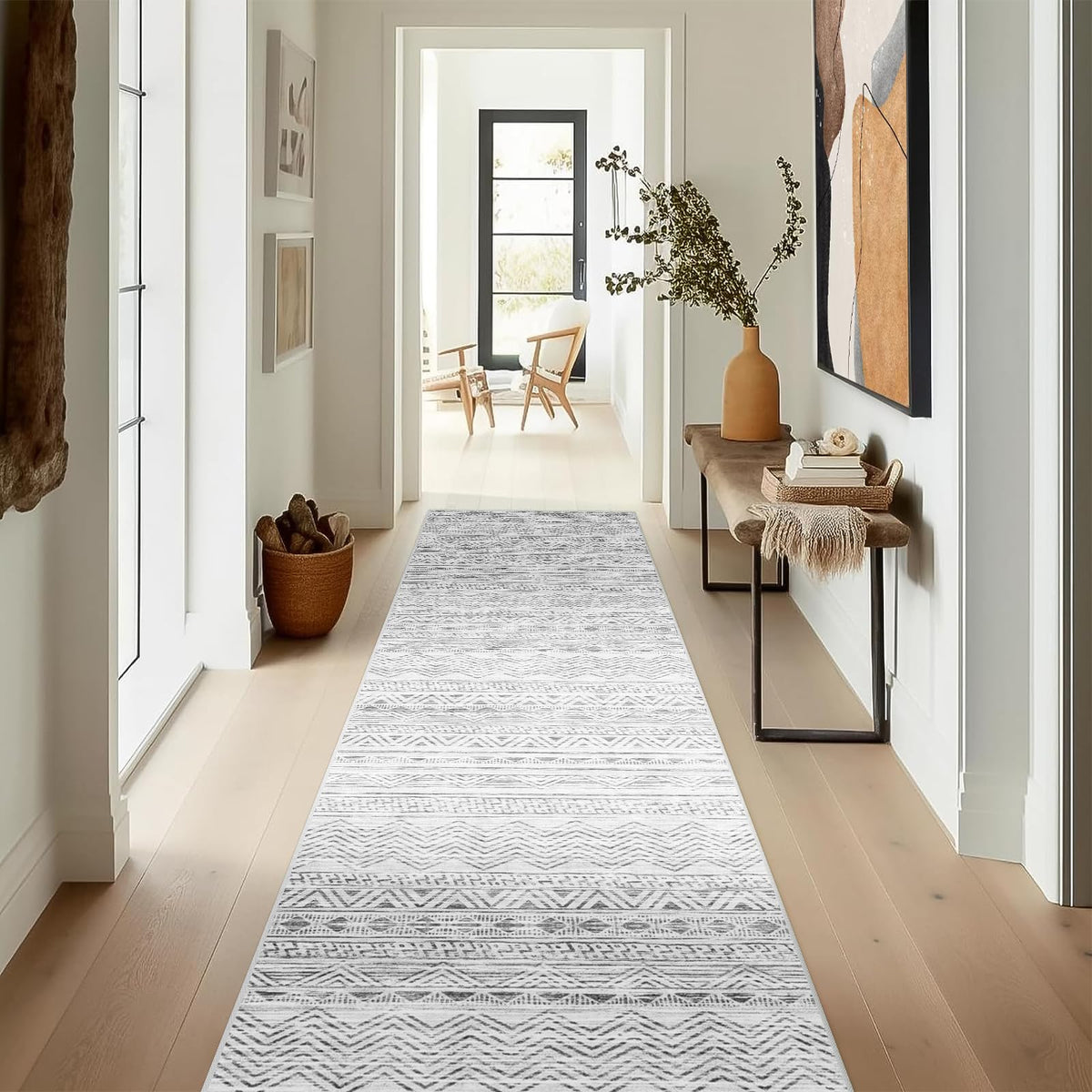 2'6"x8 Runner Rug Washable Moroccan: Non Slip Kitchen Long Floor Mat Gray