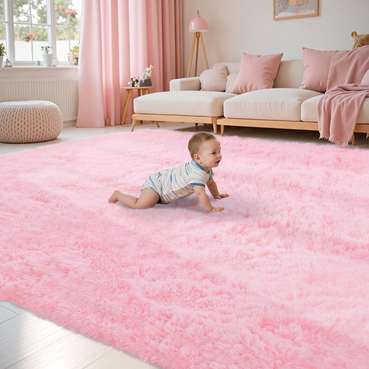 8x10 Area Rug for Living Room,Black Fluffy Shag Non-Slip Bedroom Rugs