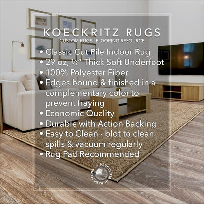 KOECKRITZ Dyersburg Indoor Area Rug – Soft Durable Polyester Carpet, Custom Cut-to-Size, Medium Pile, Stain & Fade Resistant, Living Room Bedroom Office Rug