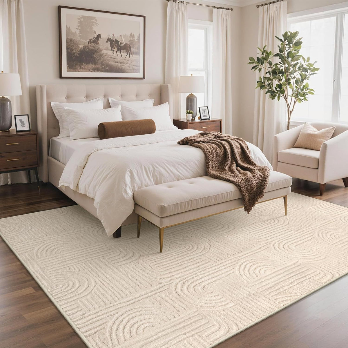 GENIMO Beige Rug 6x9 Washable Area Rugs for Living Room, Soft High Low Pile