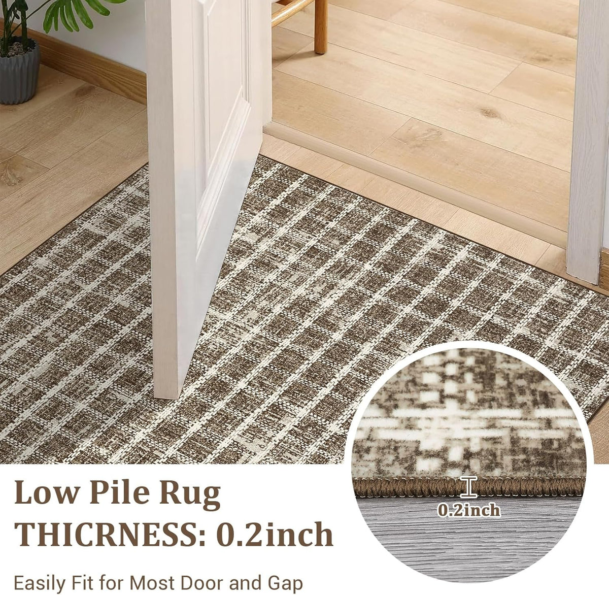 ROYHOME 6x9 Area Rug for Living Room Washable Khaki Brown Checkered Rugs