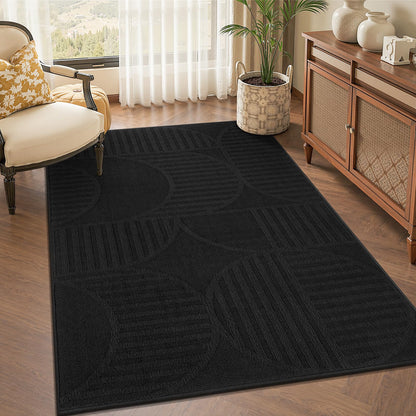 Findosom Hallway Runner Rug 2x6, Non Slip High-Low Textured Floral Washable Runner Rug with Rubber Backing, Boho Carpet Runner for Kitchen, Entryway, Bedroom, Laundry, Black & Beige