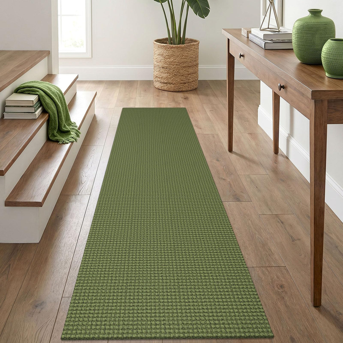 IOHOUZE Washable Area Rug 3x5 Non Slip Rubber Backed Woven Rugs for Entryway Rugs Indoor Outdoor Doormat Throw Rug Floor Carpet for Entrance Kitchen Front Door, Olive Green/Earthy Green