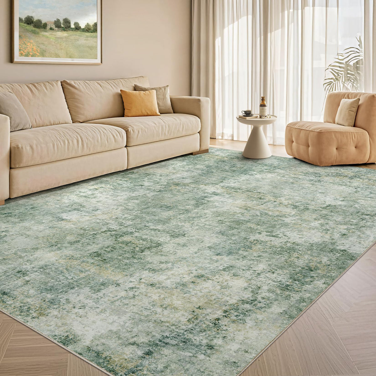 Tortania Washable 8x10 Area Rug for Living Room: Modern Abstract Neutral Large Soft Thin Rugs - Non Slip Indoor Carpet for Bedroom Dining Room Office Nursery Home Floor Decoration - Smoky Gray