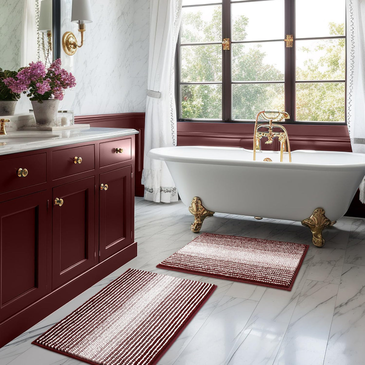 BSICPRO Bathroom Rugs Sets 2 Piece, Modern Bath Mat 20"x47"+20"x32", Blue