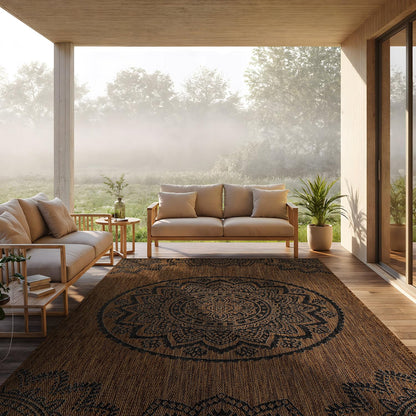 CAMILSON Outdoor Rug 5x7 Modern Area Rugs for Indoor and Outdoor Patios and Porches - Waterproof, Washable, Non-Shedding, Easy-to-Clean Outside Carpet (5 x 7, Medallion - Beige/White)