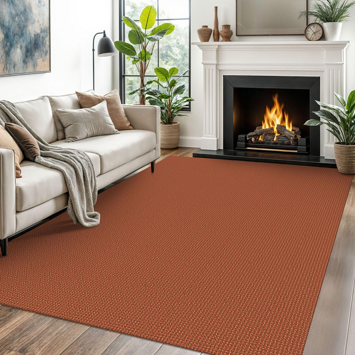 EARTHALL Woven Area Rug 3x5 Ft Washable Rugs for Entryway Braided Non Slip Rubber Backed Throw Rugs Door Mat Indoor Outdoor Entrance Cotton Carpet for Kitchen Foyer Front Door, Orange/Tan/Brown