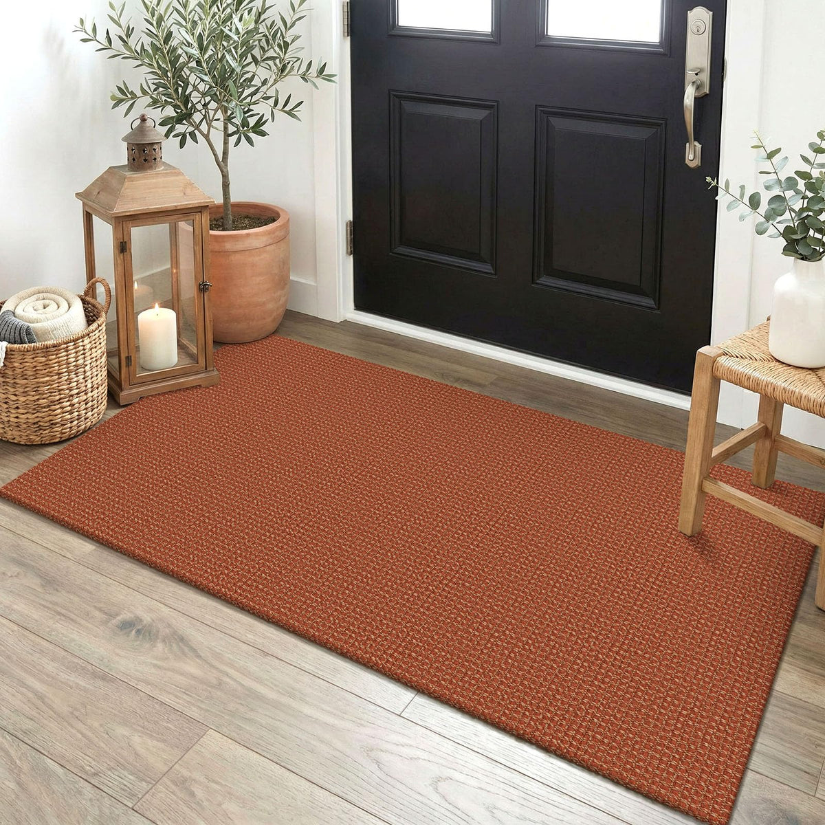 EARTHALL Woven Area Rug 3x5 Ft Washable Rugs for Entryway Braided Non Slip Rubber Backed Throw Rugs Door Mat Indoor Outdoor Entrance Cotton Carpet for Kitchen Foyer Front Door, Orange/Tan/Brown