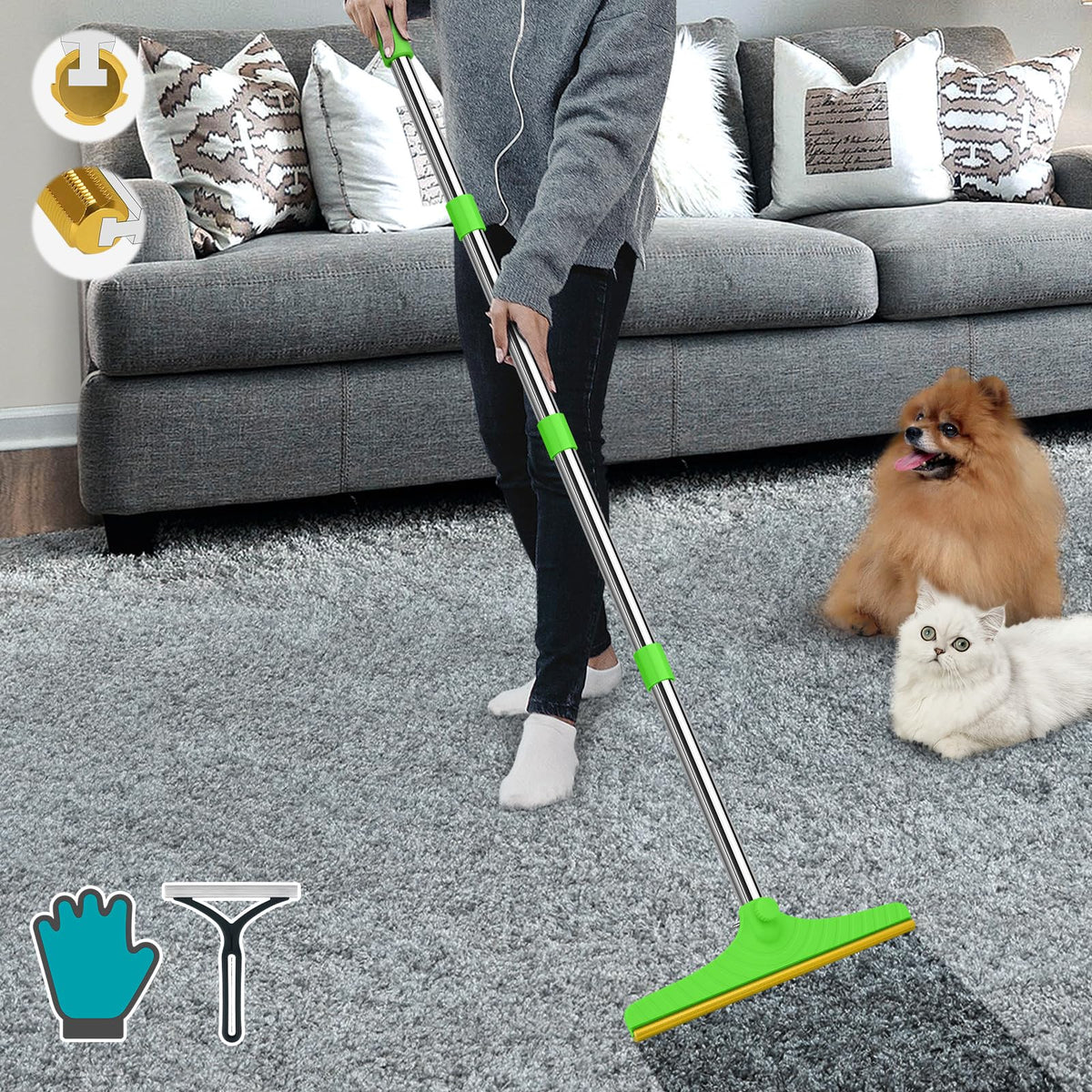 B-Land Carpet Rake for Pet Hair Removal, Reusable Carpet Scraper Broom