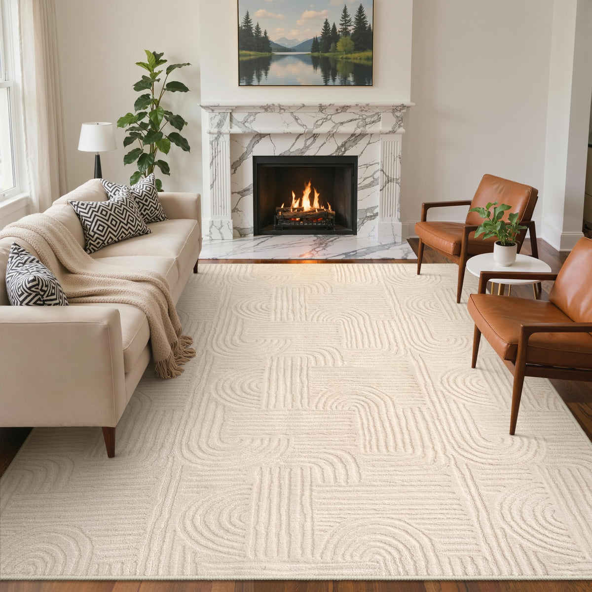GENIMO Beige Rug 6x9 Washable Area Rugs for Living Room, Soft High Low Pile