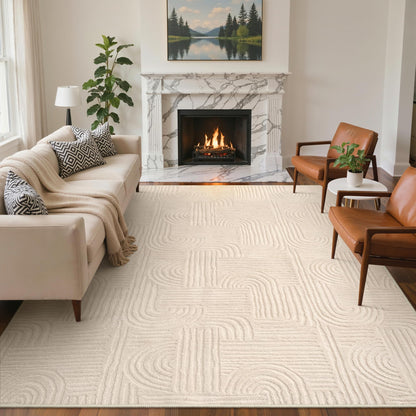 GENIMO Beige Rug 6x9 Washable Area Rugs for Living Room, Soft High Low Pile