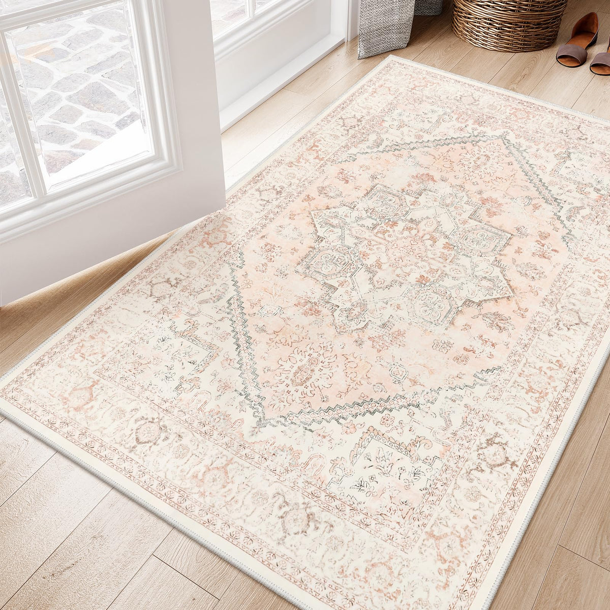 LIVEBOX Sage Washable Vintage Area Rug 3x5 Non-Slip