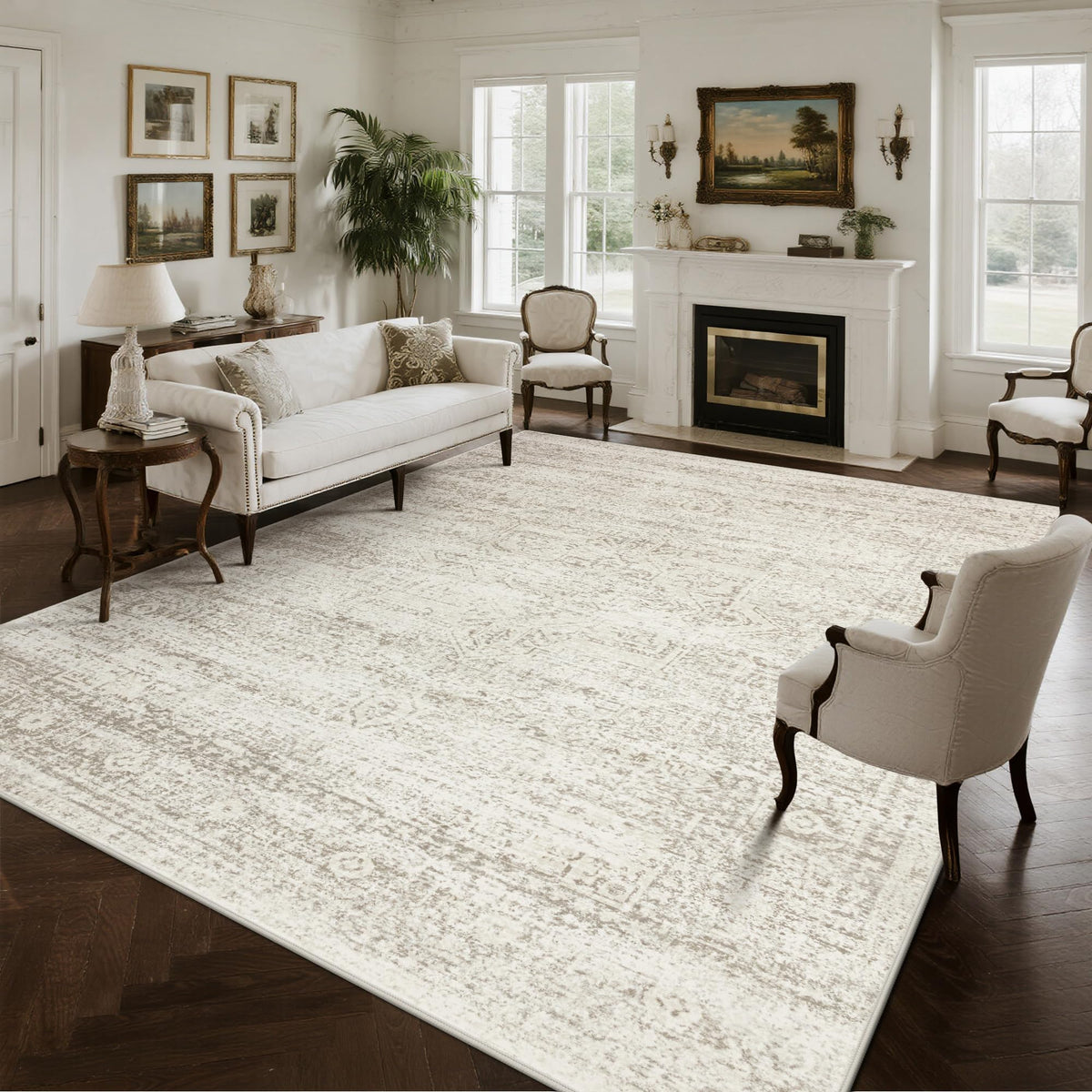 Washable Rugs 8x10 Area Rug for Living Room,Bedroom,Dining Room-Beige Green