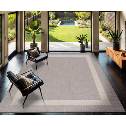 CAMILSON Indoor Outdoor Rug, 6x9 Bordered Dark Grey Black Modern Area Rugs for Indoor and Outdoor Patios, Kitchen and Hallway Mats, Washable Porch Deck Outside Carpet (Bordered Black, 6 x 9)