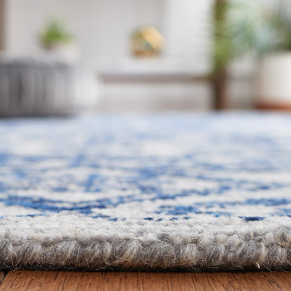 SAFAVIEH Micro-Loop Collection Area Rug - 5' x 8', Blue, Handmade Wool, Ideal for High Traffic Areas in Living Room, Bedroom (MLP955M)