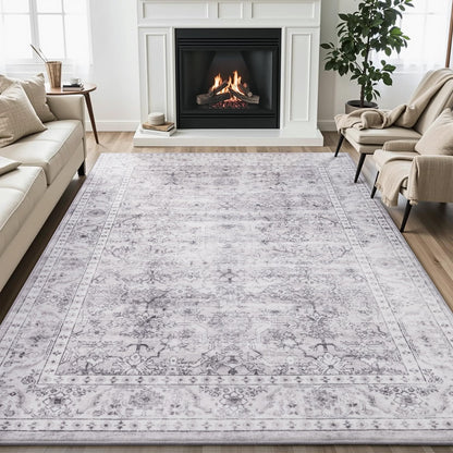 Carvapet Washable 3x5 Area Rug Orange Blue Vintage Floral Carpet