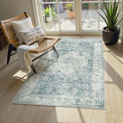 LIVEBOX Washable Area Rug 5x7 Rugs for Living Room Bedroom, Non-Slip Boho Neutral Carpet for Dining Room Office, Low-Pile Farmhouse Soft Carpets for Kids Nursery Room Playroom, Tan