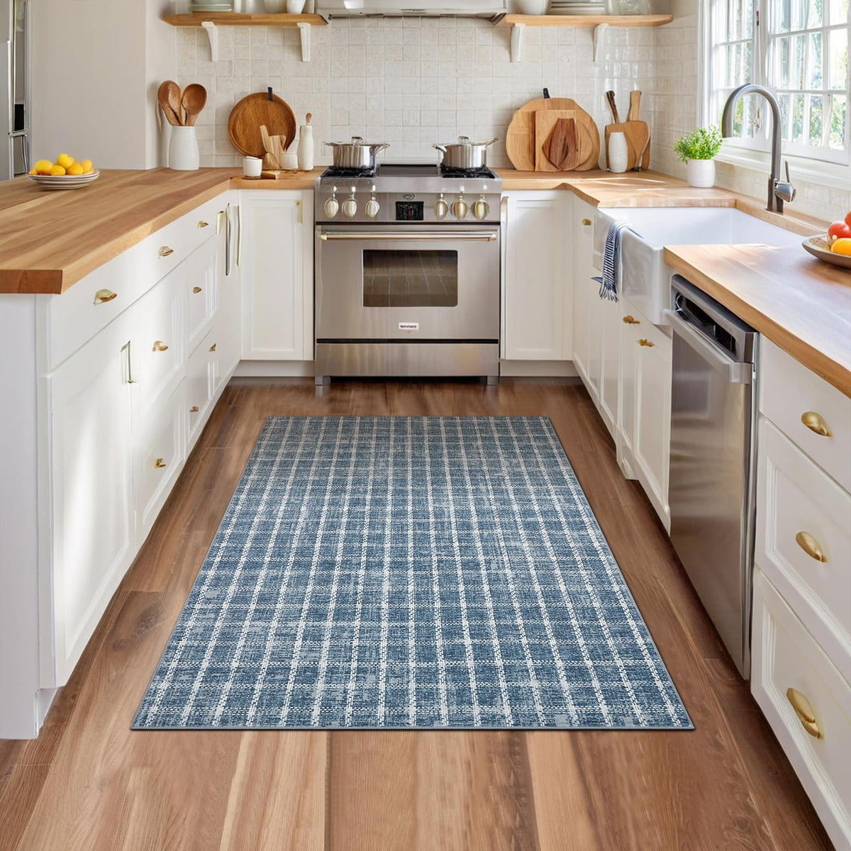 ROYHOME 6x9 Area Rug for Living Room Washable Khaki Brown Checkered Rugs
