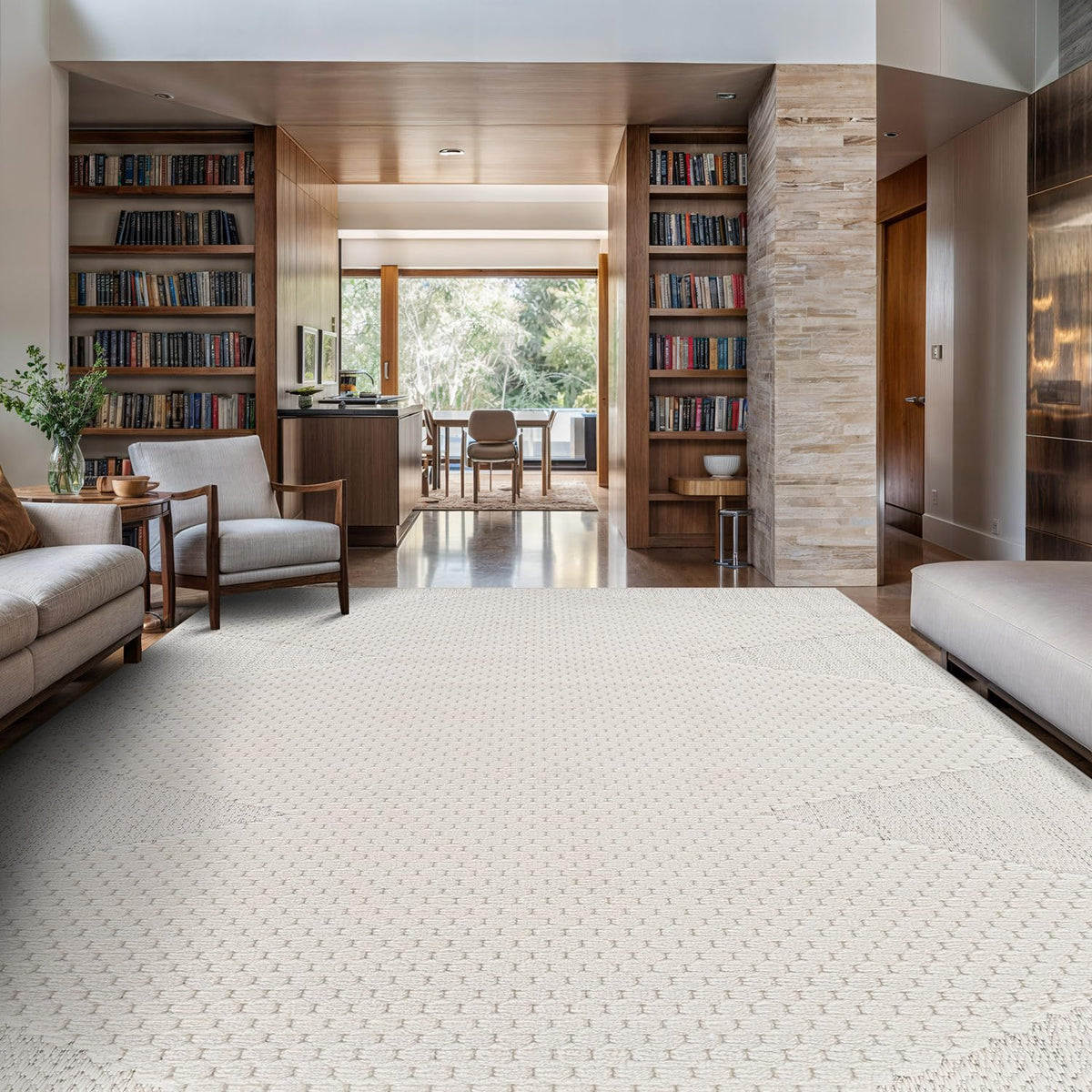 Luul Home Micro Loop Indoor Rug White 9x12 Boho Geometric Neutral Area Rugs for Living Room Soft Luxury Modern Low and High Pile Durable Stain Resistant Non-Shedding Indoor Area Carpet 9 x 12