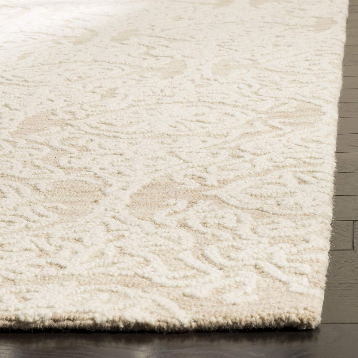 SAFAVIEH Blossom Collection Area Rug - 9' x 12', Beige & Ivory, Handmade Wool, Ideal for High Traffic Areas in Living Room, Bedroom (BLM112B)