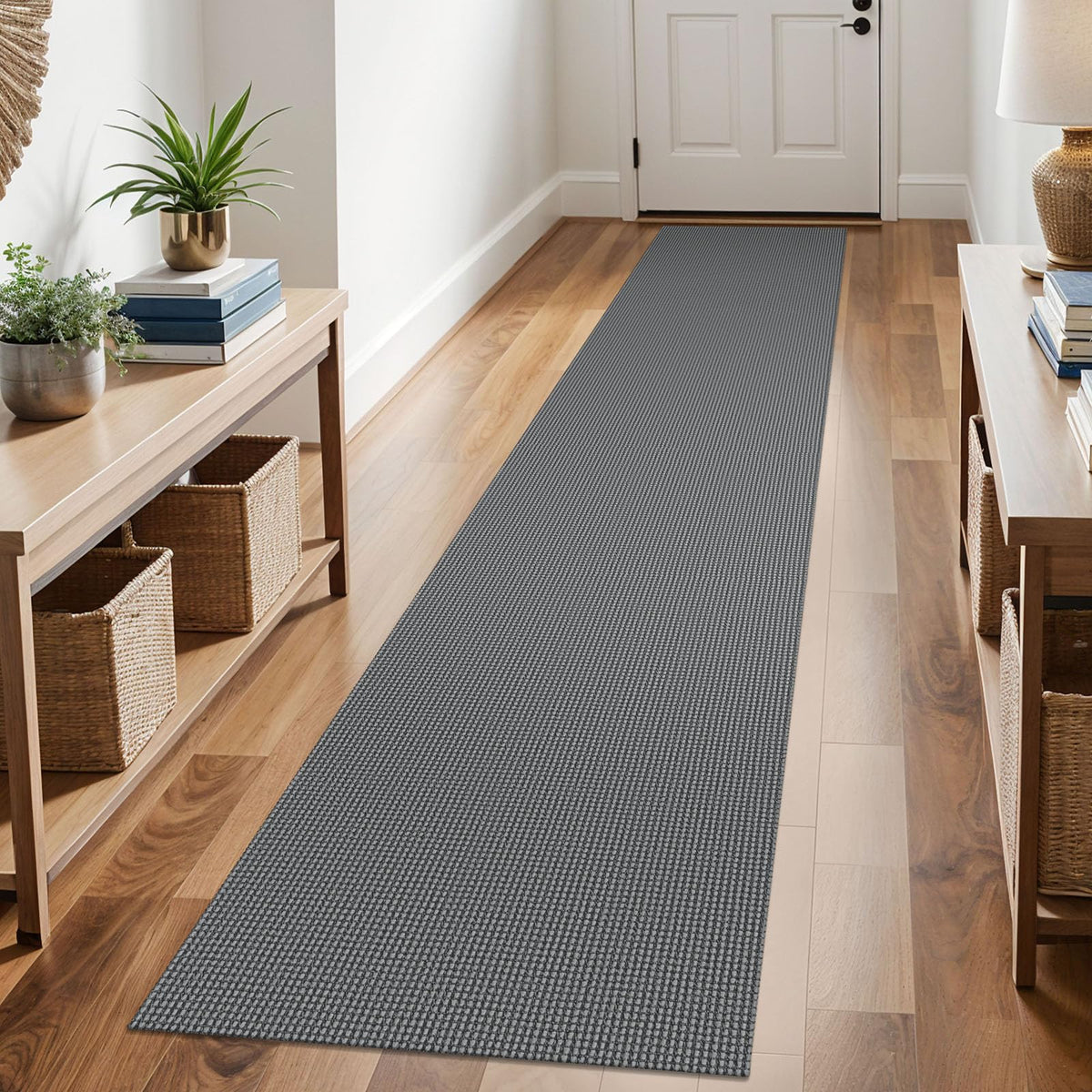 KOZYFLY Extra Long Runners for Hallways 3x20 ft Washable Kitchen Runner Non Slip Rubber Backed Hallway Rug Cotton Entryway Runner Rug Floor Carpet for Indoor Hall, Kitchen, Stair, Black/Dark Grey