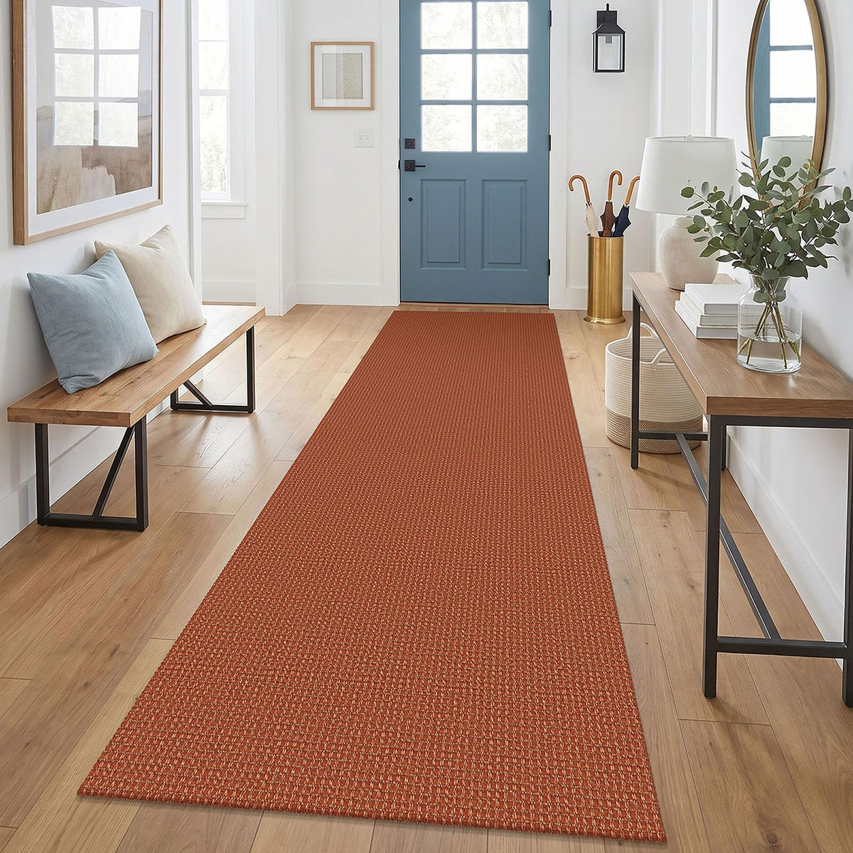 EARTHALL Woven Area Rug 3x5 Ft Washable Rugs for Entryway Braided Non Slip Rubber Backed Throw Rugs Door Mat Indoor Outdoor Entrance Cotton Carpet for Kitchen Foyer Front Door, Orange/Tan/Brown