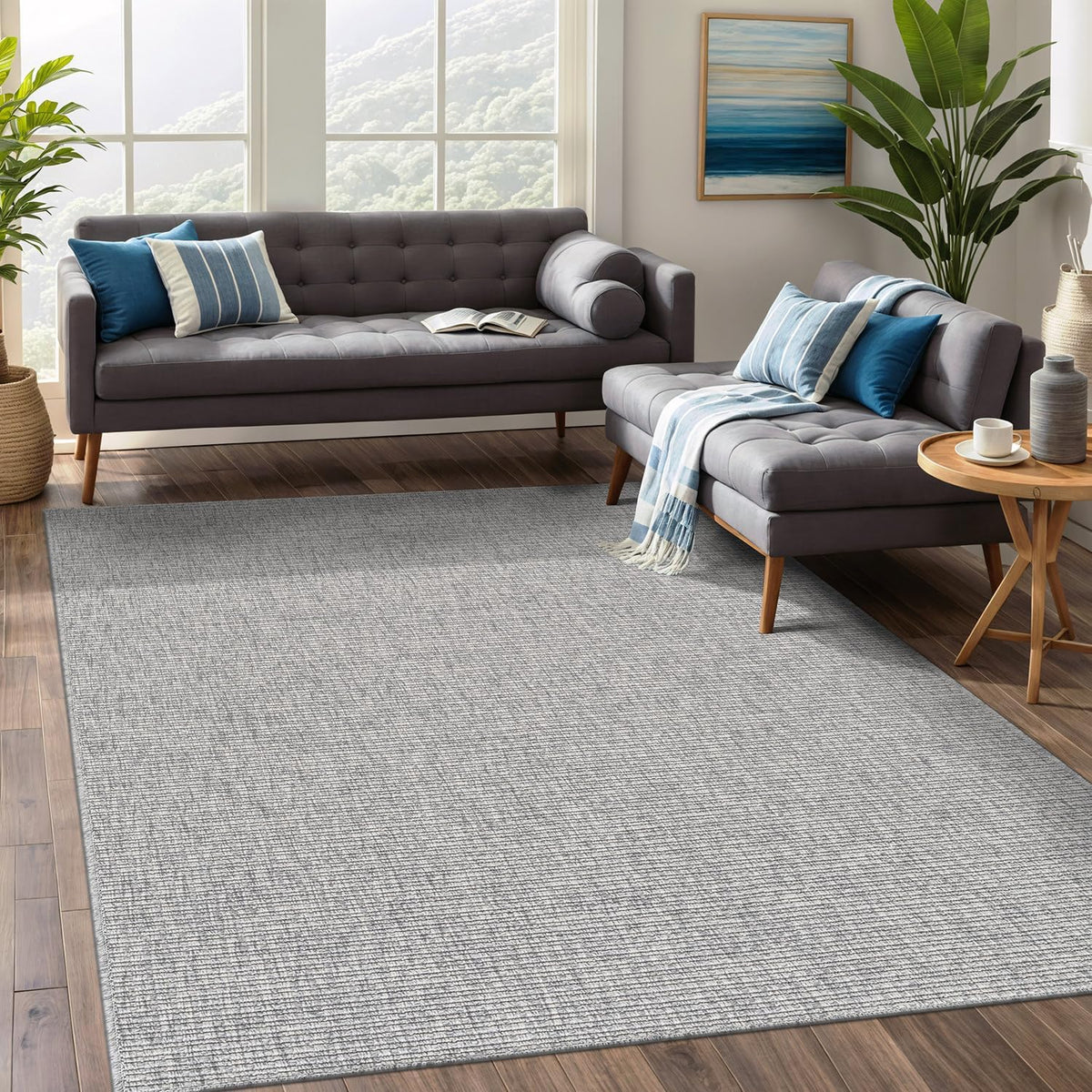 Beverly Rug Easy Jute Bordered Rug 10x14 Washable Large Indoor Outdoor Area Rugs for Living Dining Room Patio Office Stain Resistant Non Shedding Casual Indoor Outside Carpet 10 x 14 Off-White