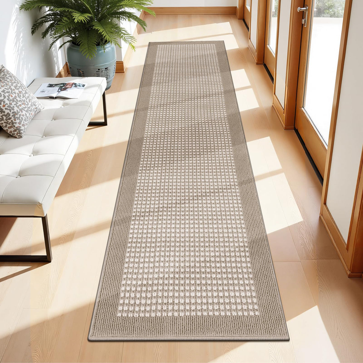Ileading Laundry Room Runner Rug 2'x6' Non Slip Farmhouse Kitchen Floor Mats with Rubber Backing Machine Washable Beige Indoor Decor Carpet for Doormat Hallway Entryway Petmat Garage Balcony