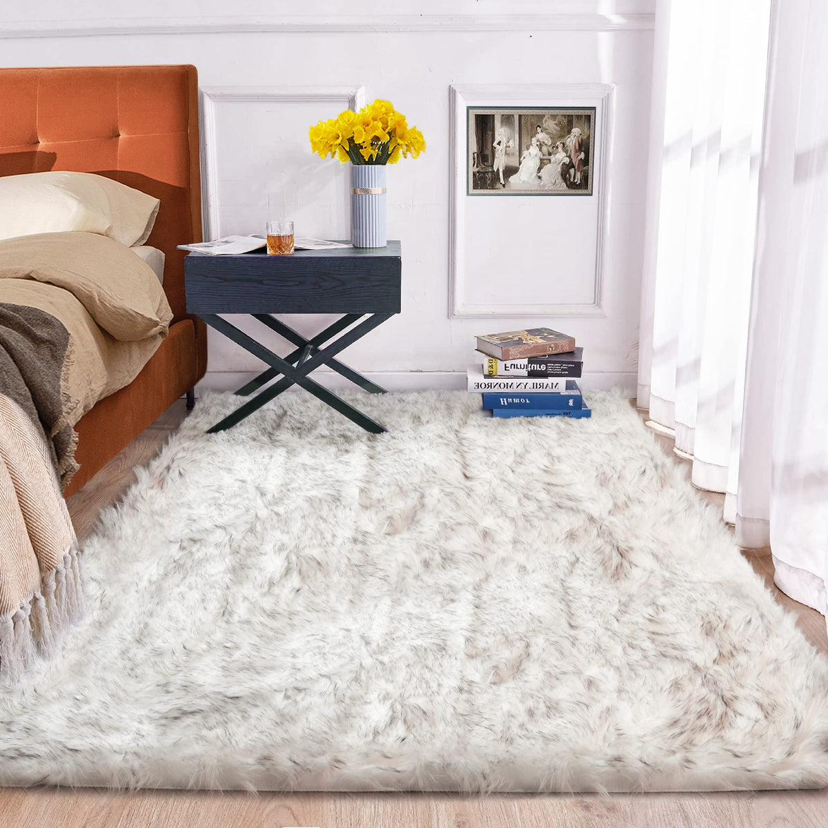 ORINOVA White Faux Sheepskin Shag Fur Runner Rugs for Living Room Bedroom Fluffy Washable Furry Area Rug 2x6 Nursery Rug Teen Room Décor