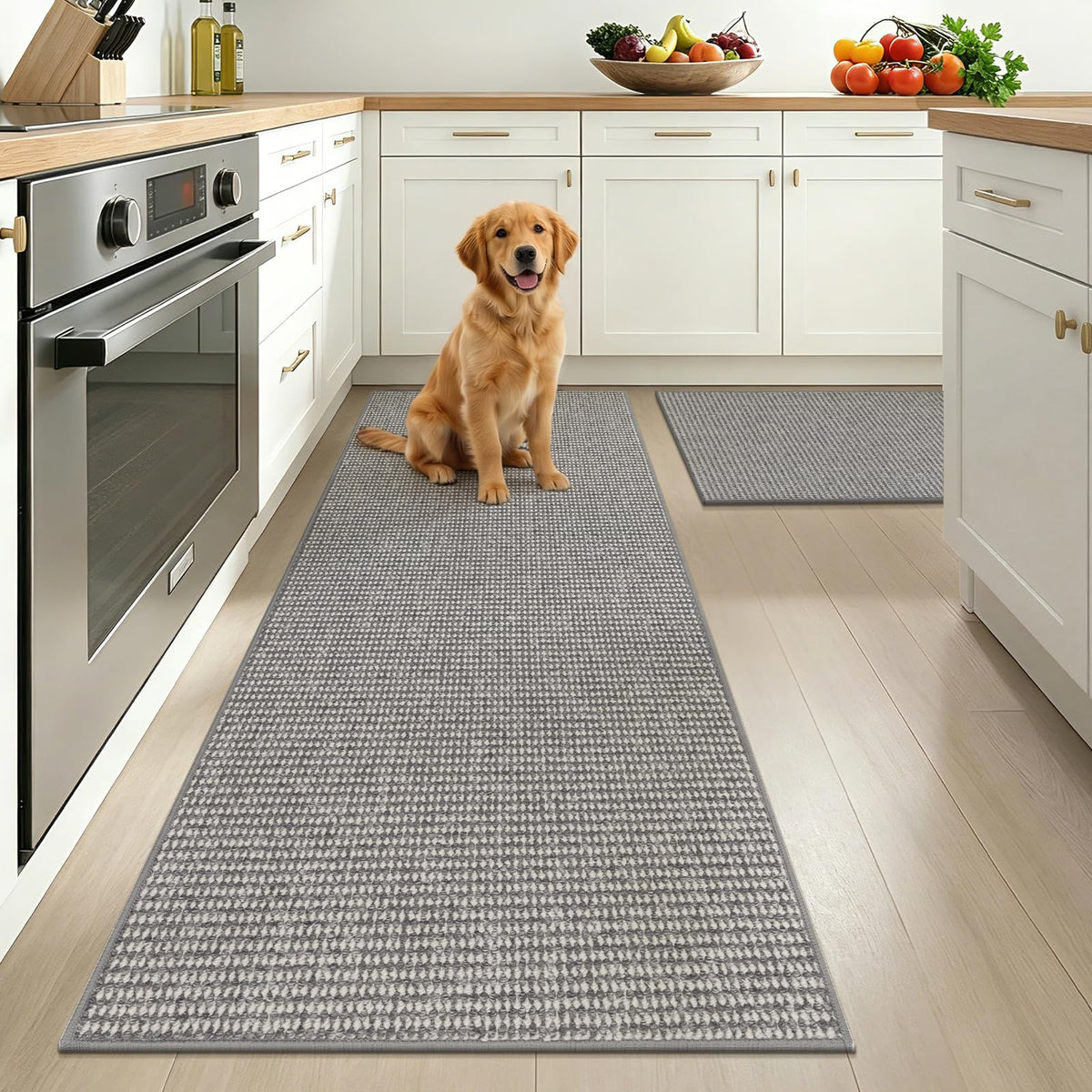 HEBE Kitchen Rugs Set of 2, Non Slip Washable Kitchen Mats for Floor