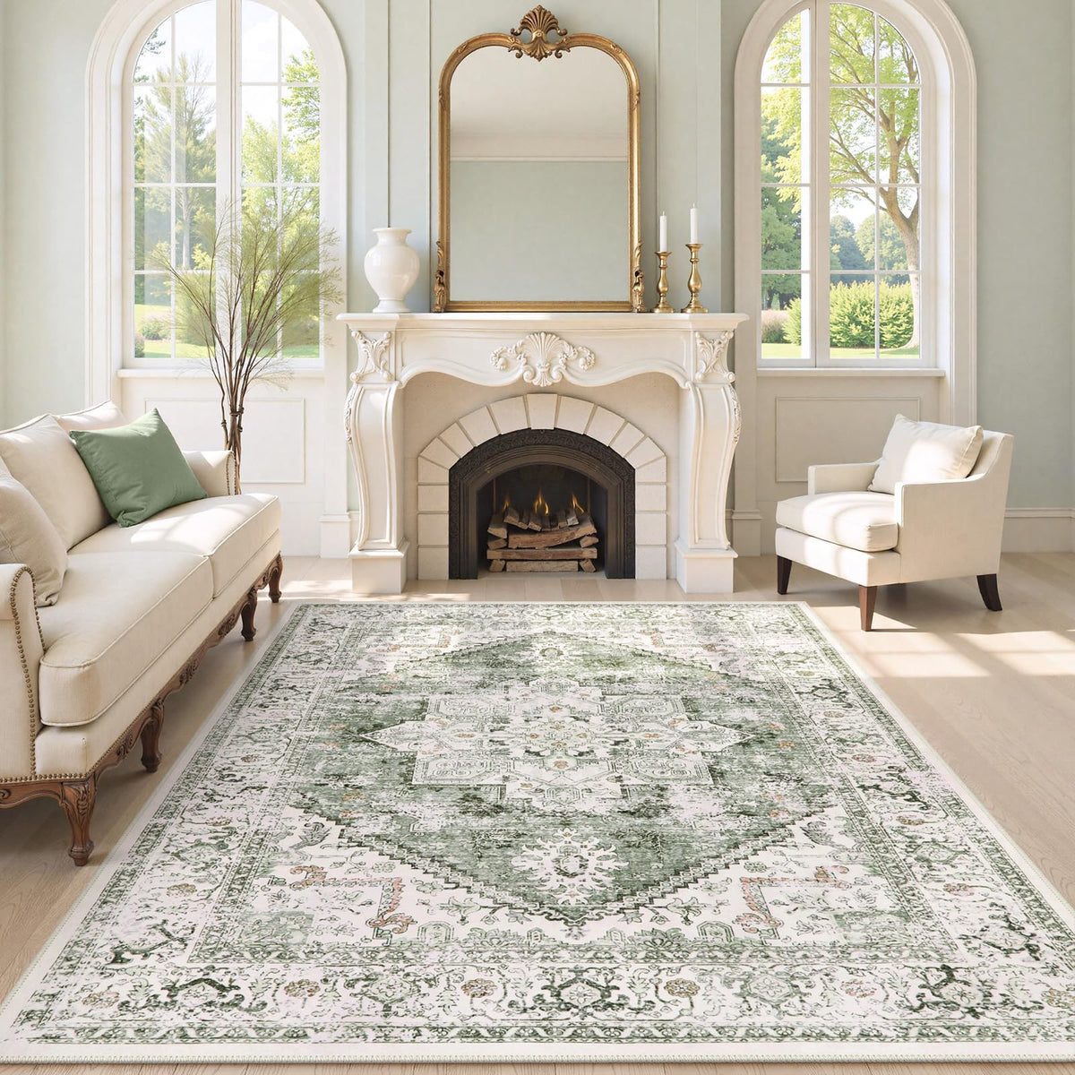 LIVEBOX Sage Washable Vintage Area Rug 3x5 Non-Slip